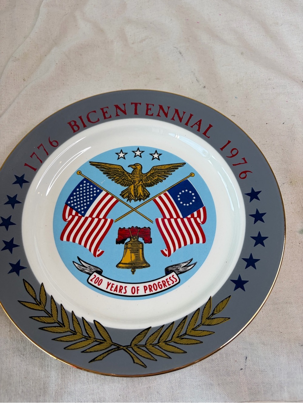 Sabina Bicentennial Decorative Plate in Gray, Blue, Red & Gold